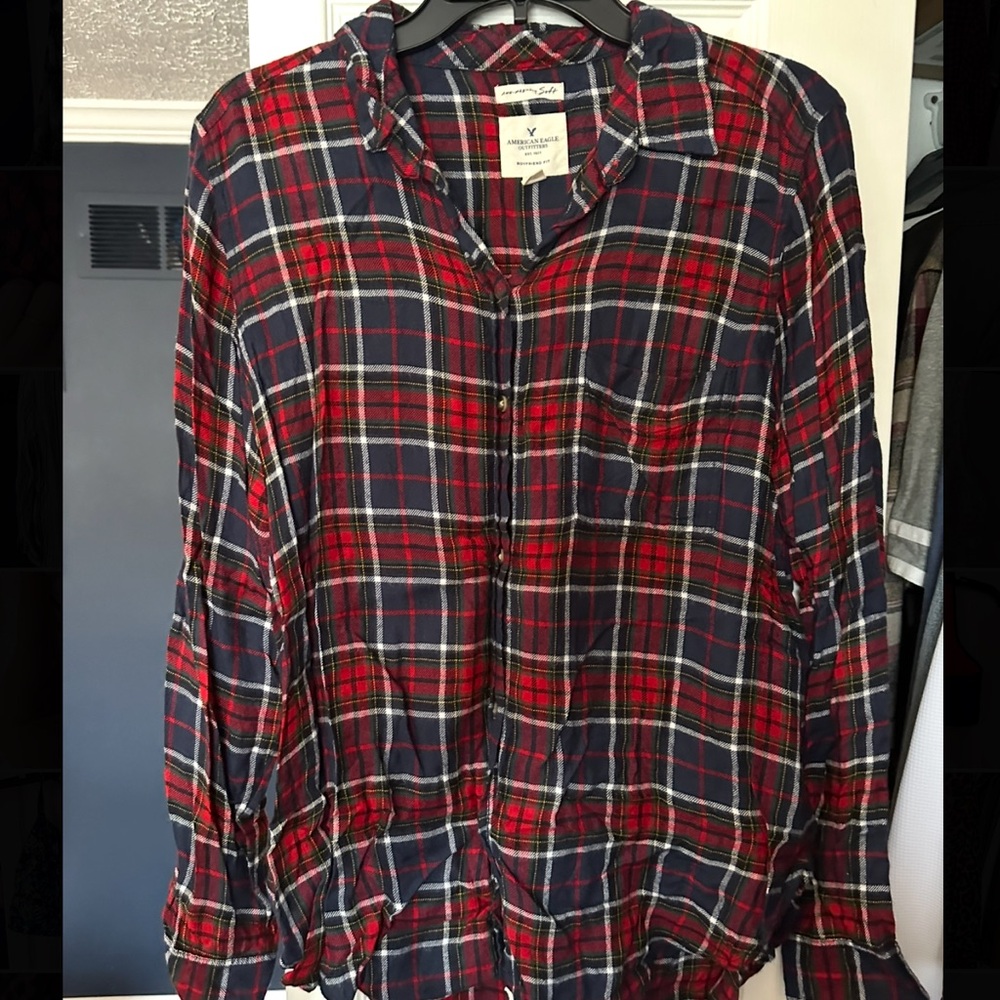 AE boyfriend fit plaid button down